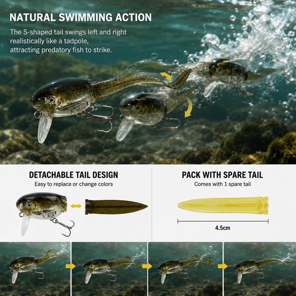 1 Stück Tadpole Hard Bait Ange – Fishing Hook Treble Bewertung und Preis